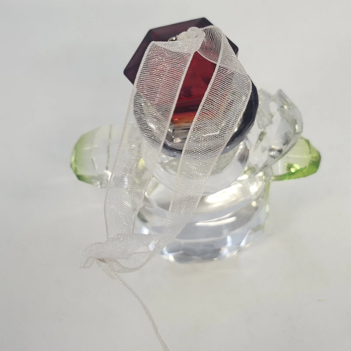 Snowman Christmas Ornament 4" Acrylic Clear Faceted w Red Top Hat & Rhinestones