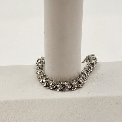 Silver Tone Faceted Crystal Clear Rhinestone Tennis Bracelet Vintage 6"
