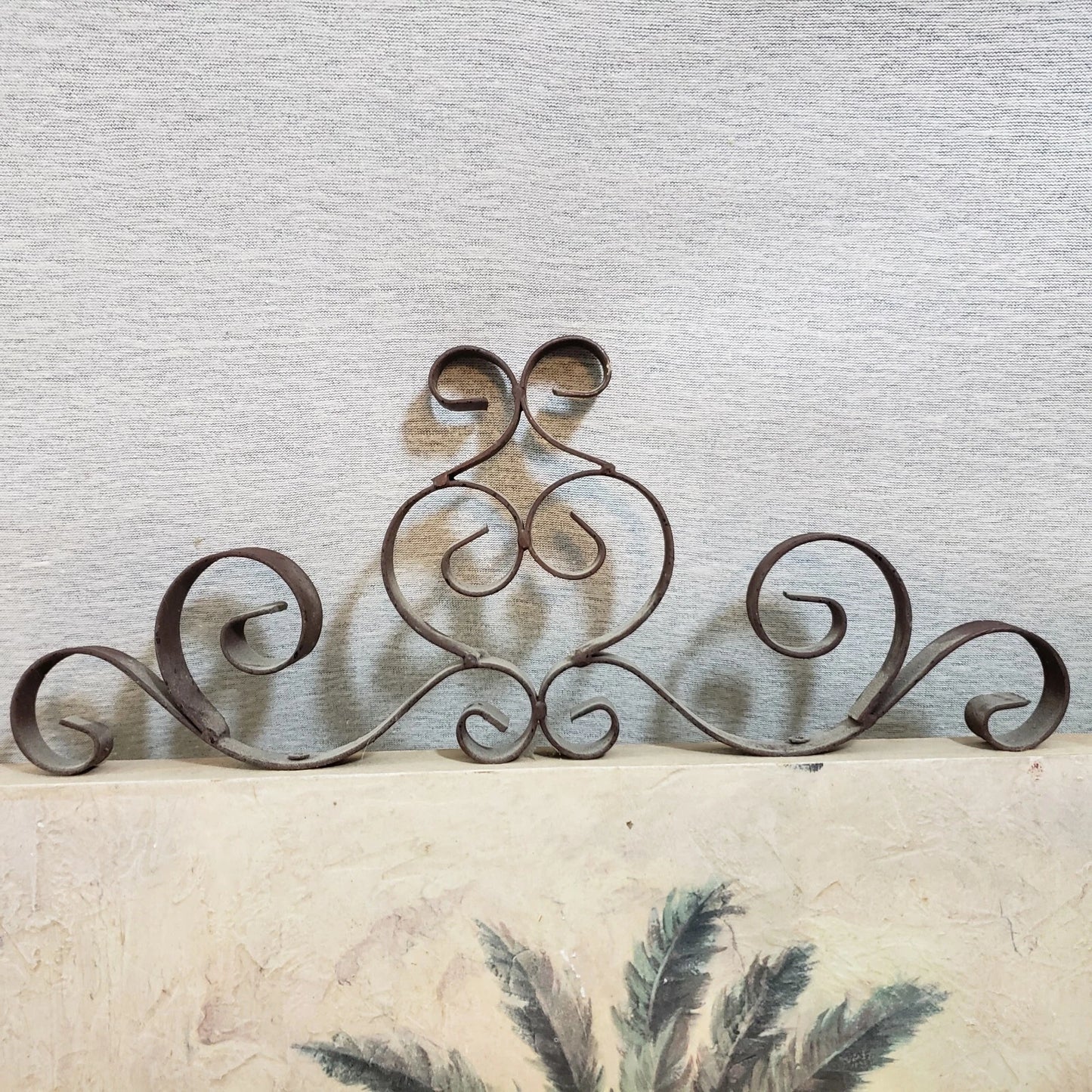 Tropical Palm Tree Drawing Print With Metal Scroll Trim Wall Decor