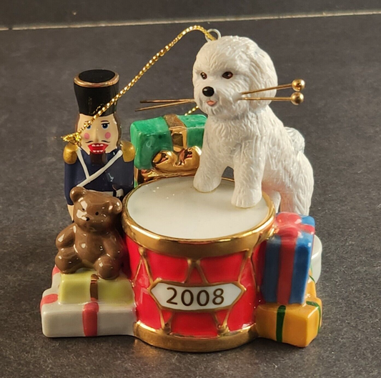 The Danbury Mint 2008 Christmas Drummer And Bichon Frise Ornament Vintage