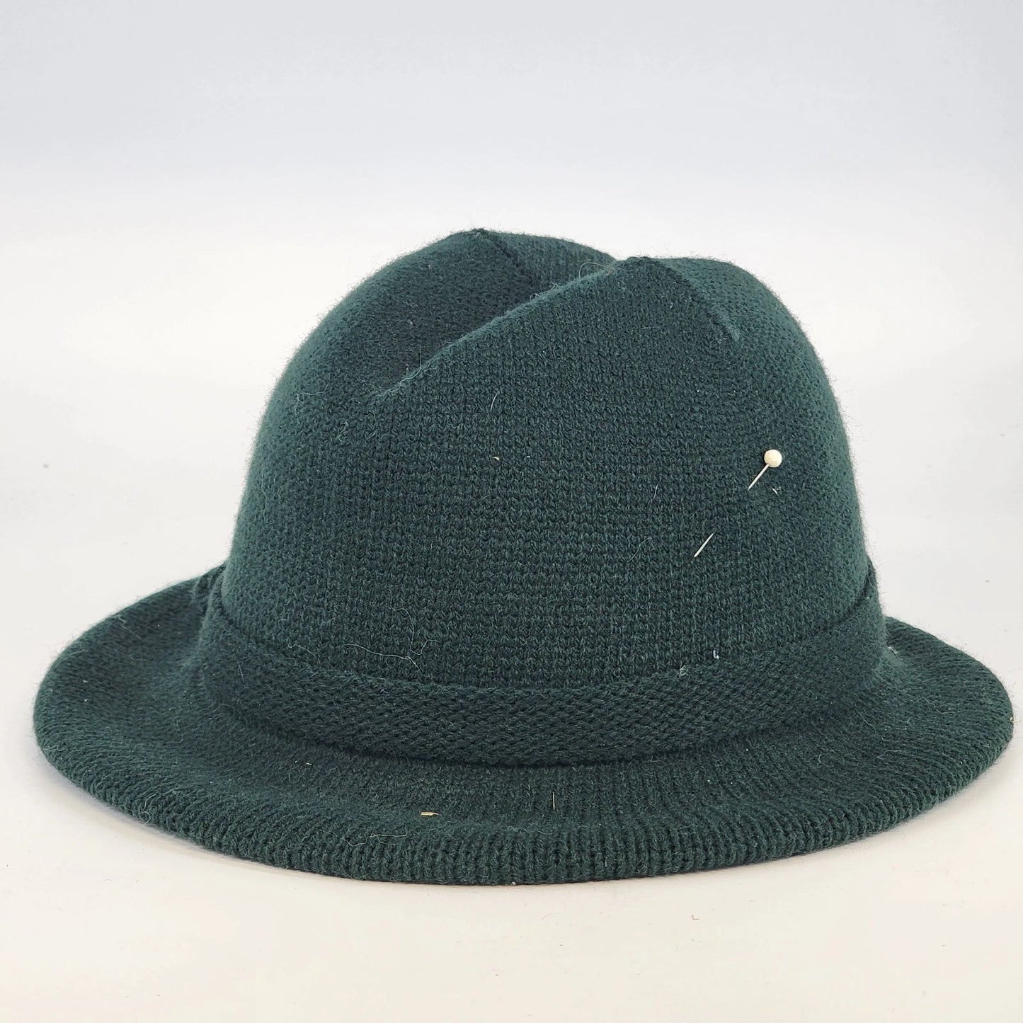 Amalgamated Knit Bowler Women’s Hat Green Wool Fedora Style with Hatpin One Size