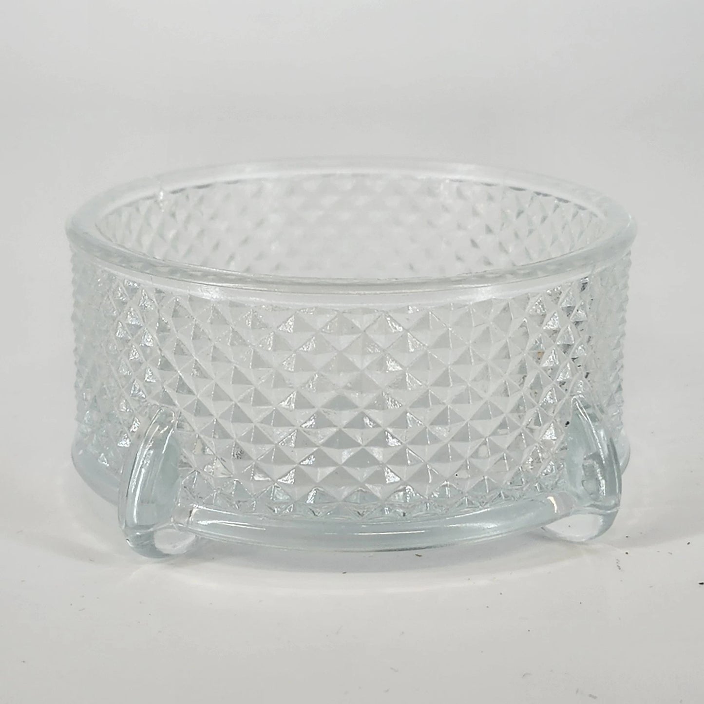 New Martinsville Geneva Glass Puff Box Black Plume Finial Diamond Art Deco 1930s