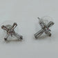 Silver Tone Cross Stud Earrings Clear Baguette Round Stones Religious Jewelry