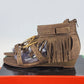Bucco Nani Tan Wedge Sandals Gold Stud Fringe Zip Back Women 8.5 NWB