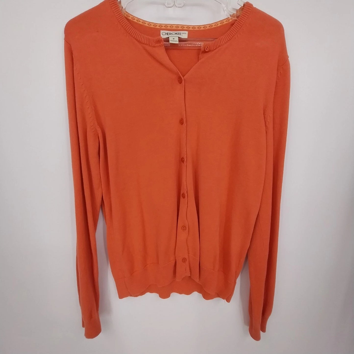 Cherokee Orange Cardigan Sweater Button Front Lightweight Knit Women Medium
