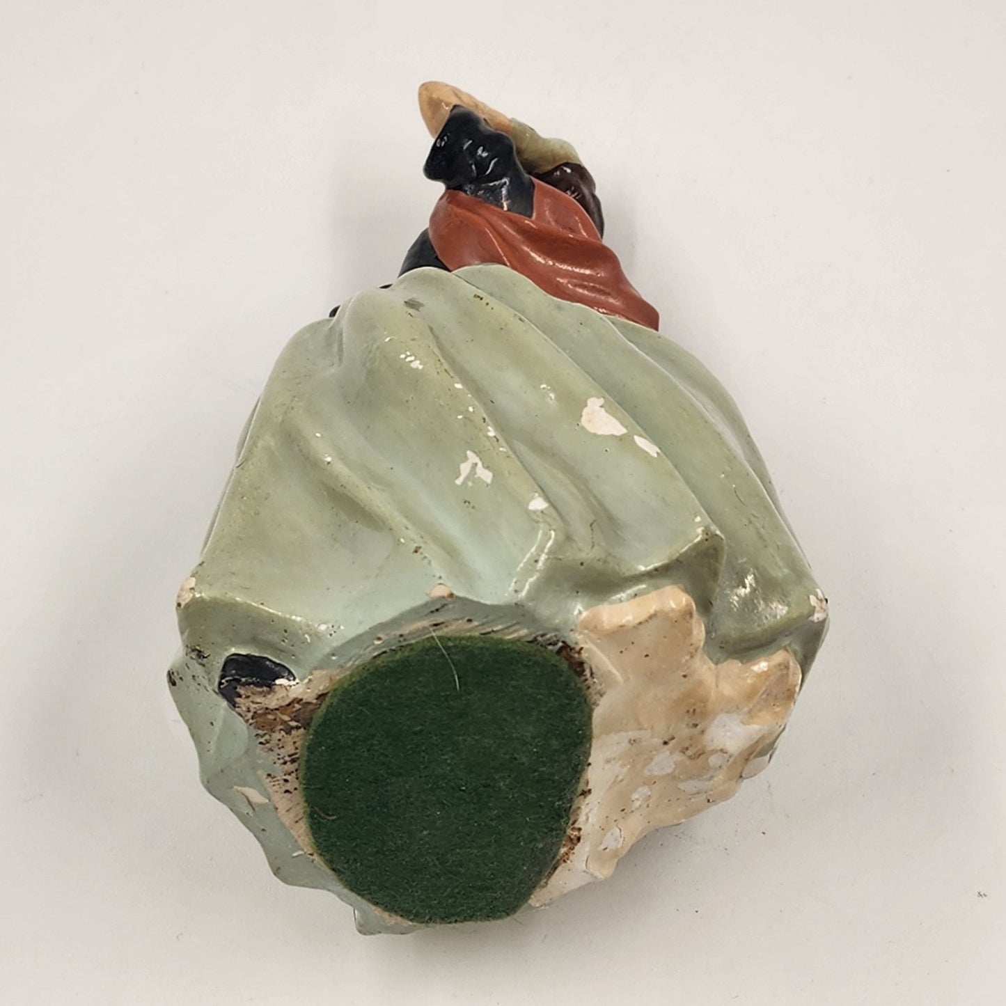 Chalkware Lady in Tex-Mex 19th Century Attire Black Top Green Skirt VTG