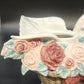 Ceramic Dove Teapot Vase Roses Woven Basket Heart NO LID 9.25" Taiwan Vintage