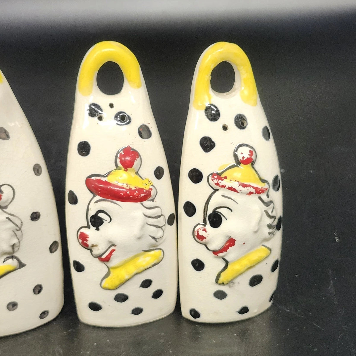 Clown Salt Pepper Shakers Oil Vinegar Cruet Set 4 Pc Ceramic Japan Vintage