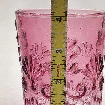 Pilgrim Glass Adams Cranberry Old Fashioned Glass – Engraved Damask Pattern | 3.5" x 4" Vintage Double Tumbler | Elegant Barware