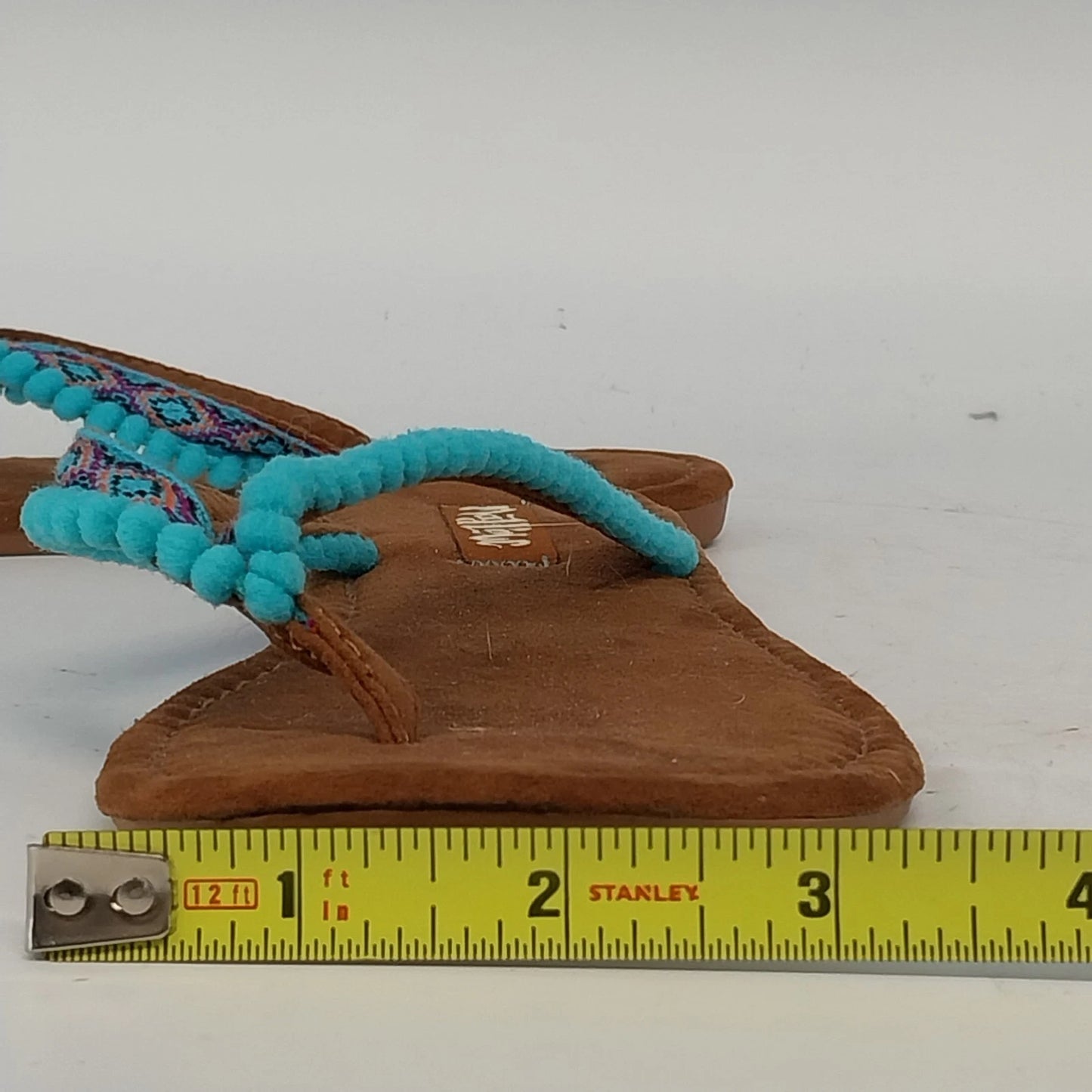 Mad Love Pom Pom Sandals Womens Size 8 Brown Turquoise Boho Flats