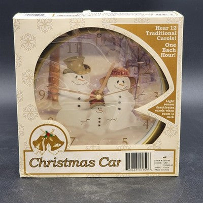 Feldstein Snowman Family Christmas Wall Clock 8" Plays 12 Carols Light Sensor