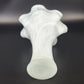Frosted Art Glass Large Vase 11" Ruffled Scalloped Top White Swirl Hand Blown