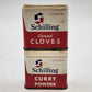 Schilling Ground Cloves Curry Powder 1.25 Oz Spice Tins Red White 2pc Vintage