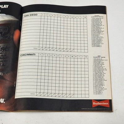 Cincinnati Reds 1984 Scorebook Vs San Diego Joe Price Version Unscored