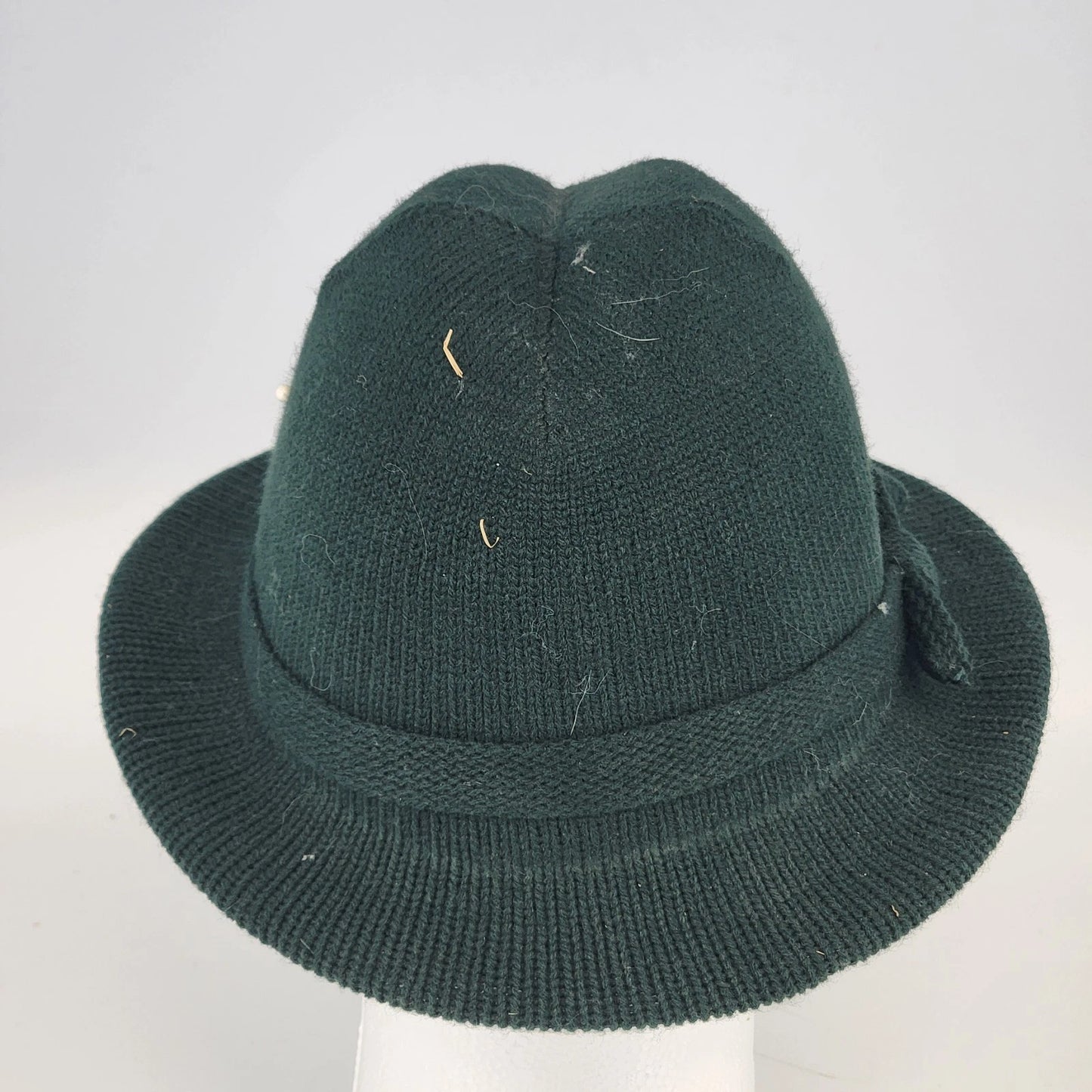 Amalgamated Knit Bowler Women’s Hat Green Wool Fedora Style with Hatpin One Size