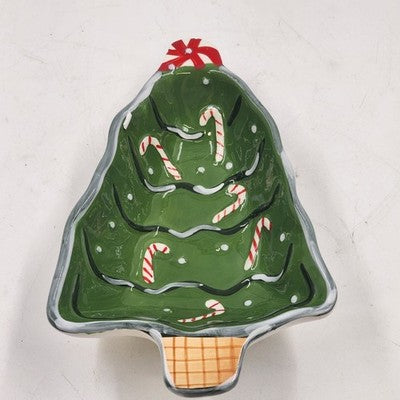 Boston Warehouse Christmas Tree Dip Bowl & Candy Cane Spreader Set Holiday China