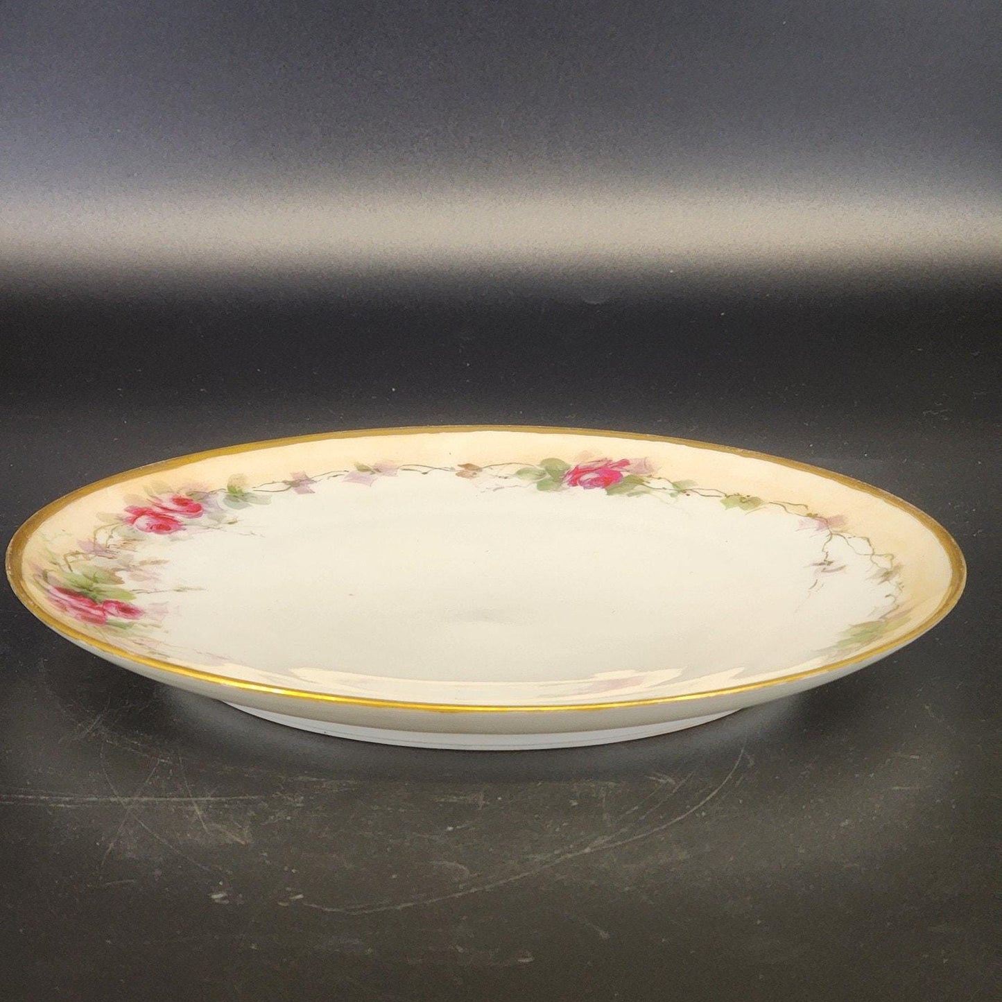 Haviland Limoges France Antique Hand Painted Rose Plate Heavy Gold Rim 9.25"x1"