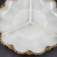 Anchor Hocking Milk Glass Divided Relish Dish with Gold Rim 10 Inch Vintage