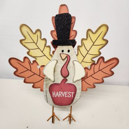 Harvest Yard Art Decor Turkey Leaf Tailfeathers Wood Hardboard Metal Spike Base