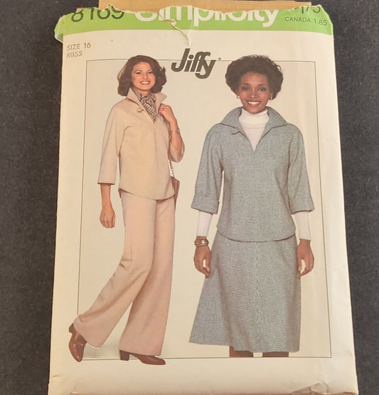 Simplicity 8169 Vintage Sewing Pattern Misses Jiffy Pullover Top Pants Skirt 16