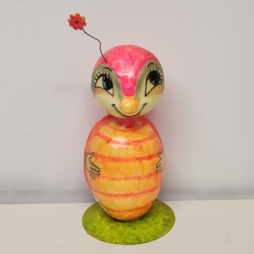 Paper Mache Ladybug Bank DeSela Pink 1960's Signed 9-1/2" Mod Groovy Turtle