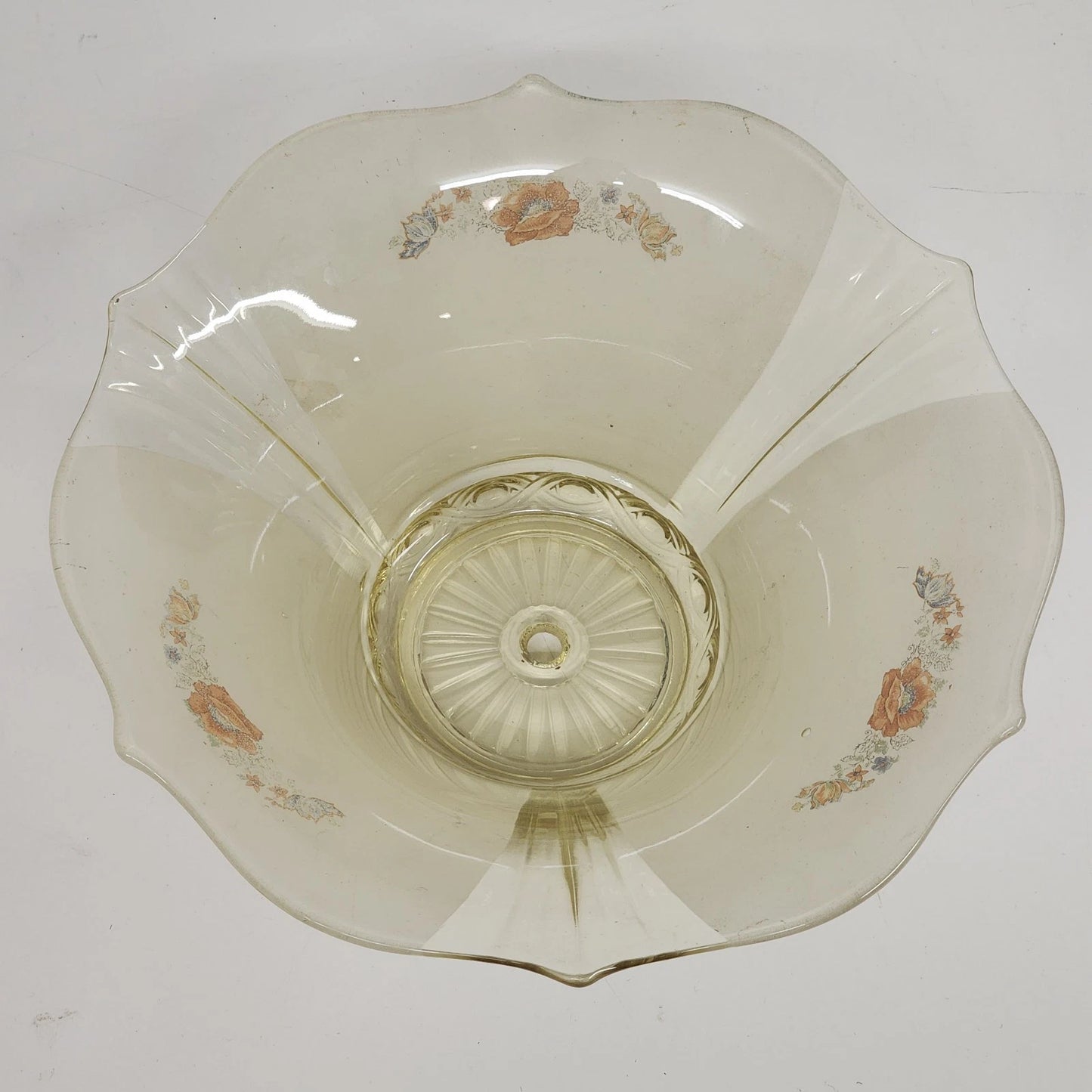 Vintage Lancaster Glass Yellow Floral Ceiling Light Shade