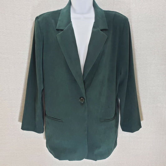 Briggs Womens 12-P Soft Green Polyester Button Up Blazer Jacket Shoulder Pads