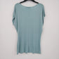 Apt. 9 Teal Gold Sequin Floral Embellished Top Women's Large Short Sleeve Blouse