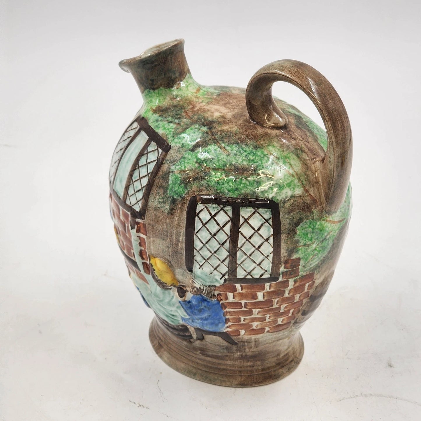 Radford Art Pottery Flagon Jug Hand Painted Wine Village Pub Scene England Vtg