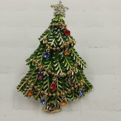 Avon 2008 5th Annual Christmas Tree Brooch w Multicolor Round & Star Rhinestone