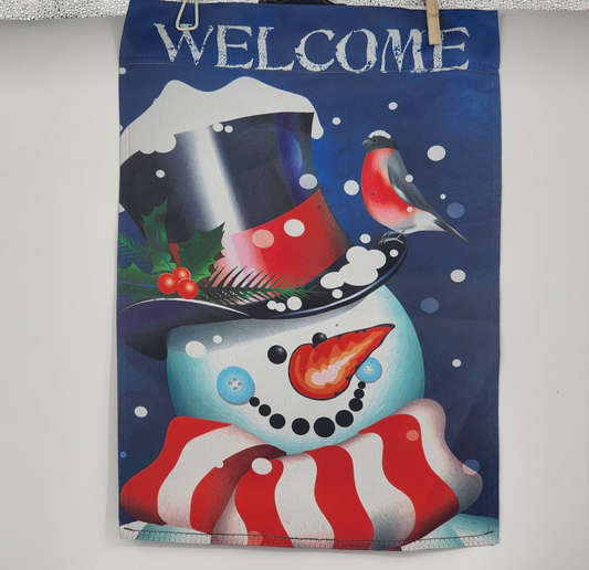 WELCOME Garden Flag Banner Christmas Holiday Snowman Double Sided 12.5"x19"