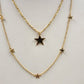 Gold Tone Figaro Chain with Charm Stars Two Strand Subtle Refined Necklace 12"