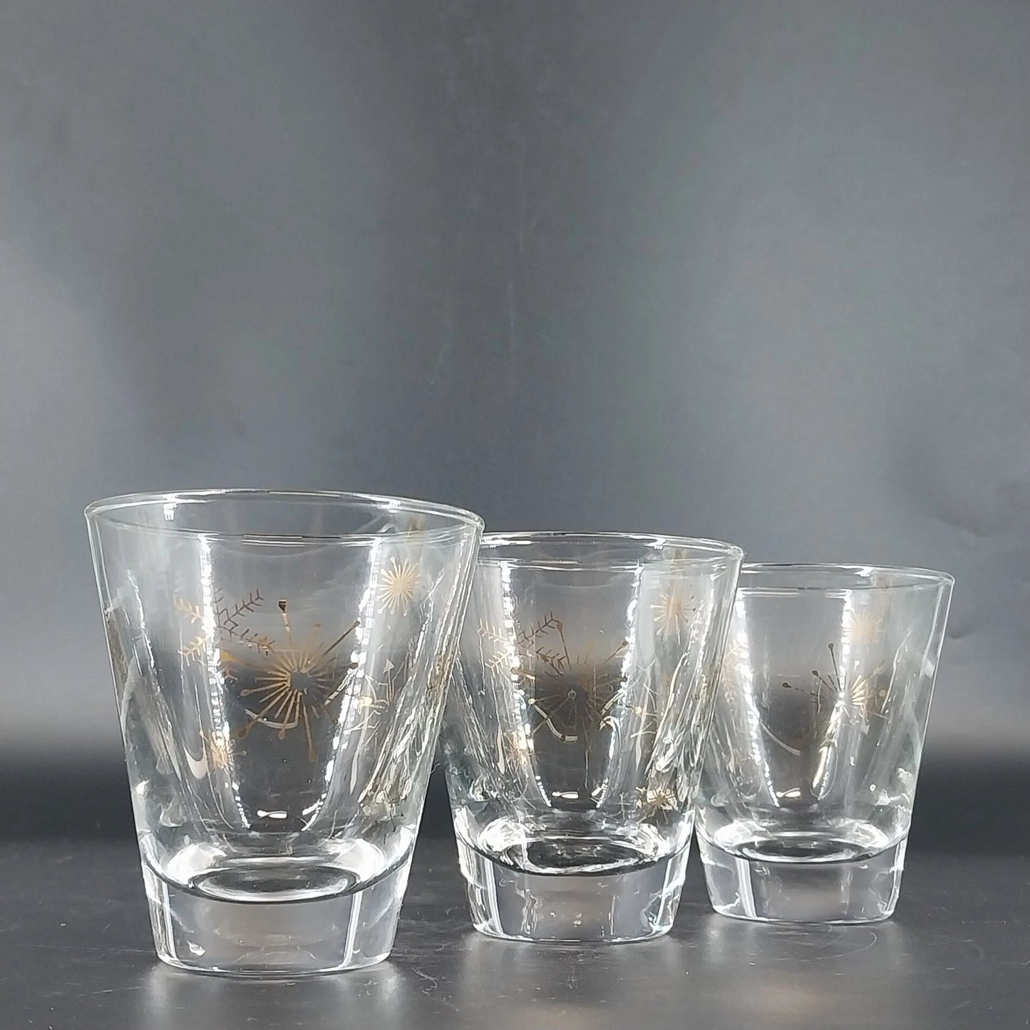 Vintage Libbey Granada Shot Glass Set Atomic Gold Starburst MCM