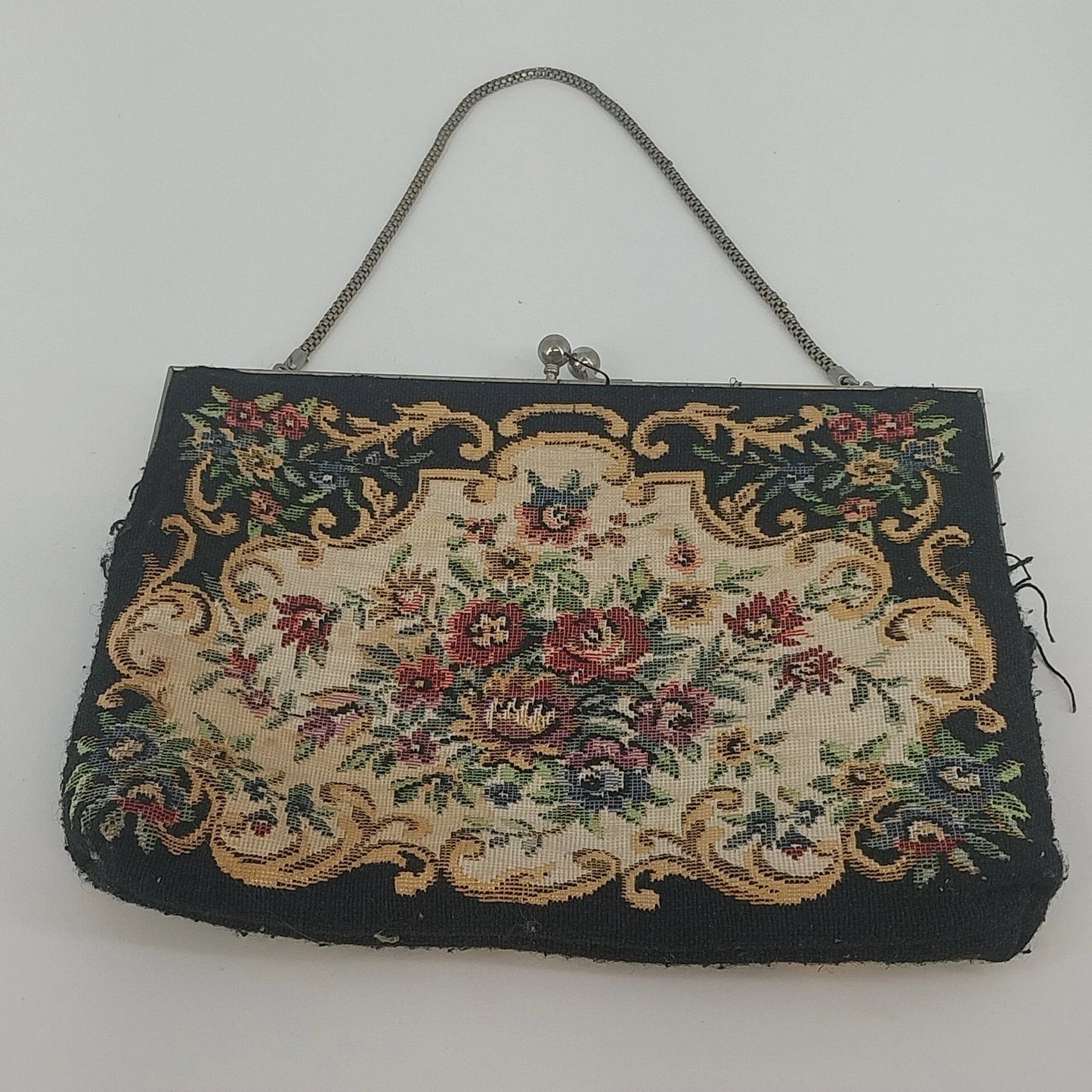 Walborg Floral Tapestry Clutch Purse Kiss Lock Chain Strap Hong Kong Vintage