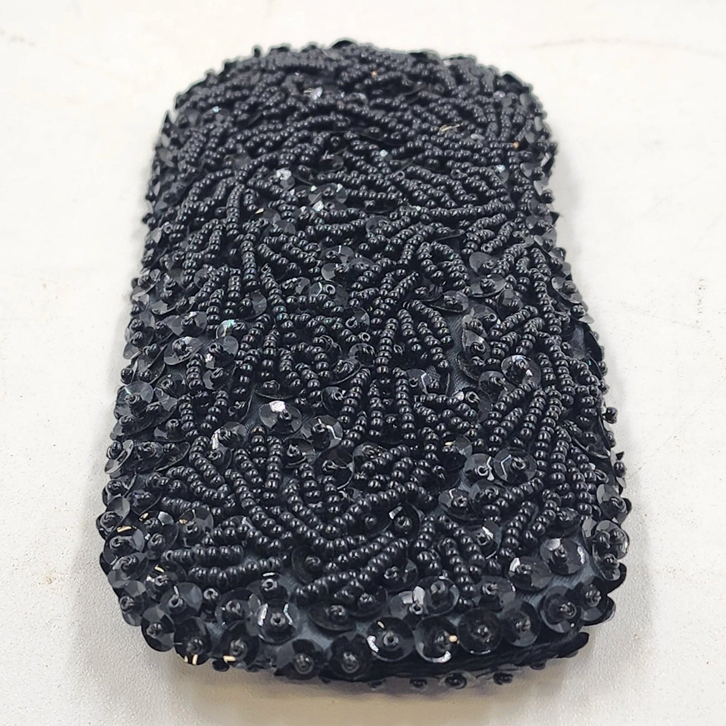 Black Beaded Clutch Purse Evening Set w Matching Eyeglass Holder Handmade Vtg