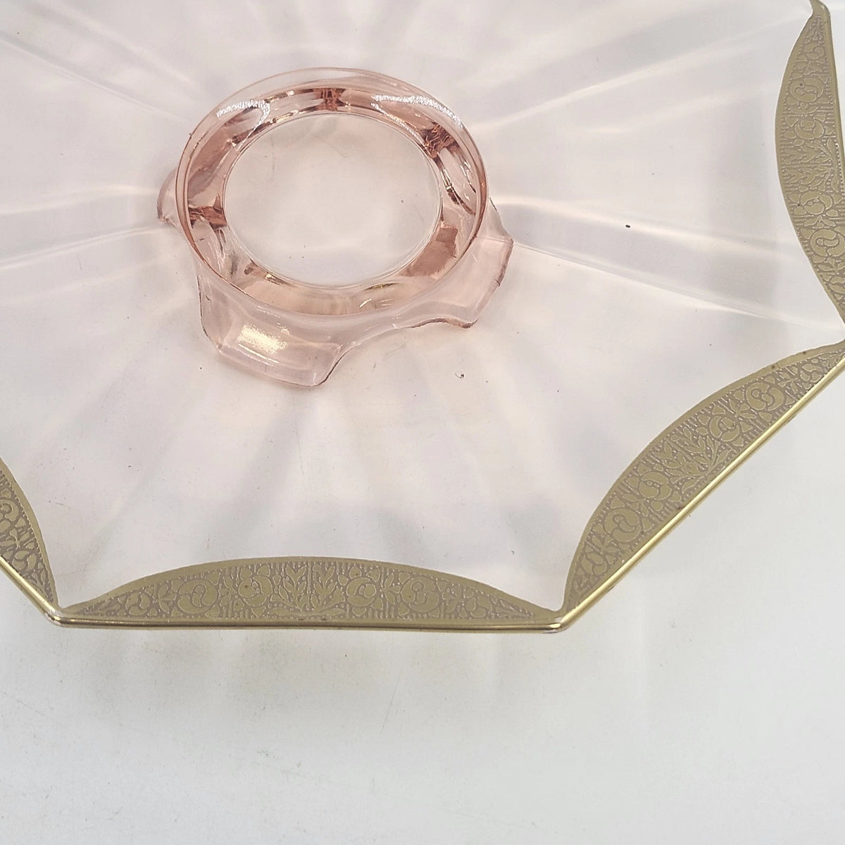 Tiffin Rambler Rose Pink Depression Glass 10" Octagon Underplate Gold Trim 1930s