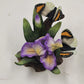 Vemar Collection Porcelain Figurine Purple Iris Red Rose 2 Butterflies Wood Base