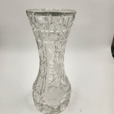 Imperlux Germany 12"x5" Lead Crystal Vase Flared Hand Cut Floral VTG Glass