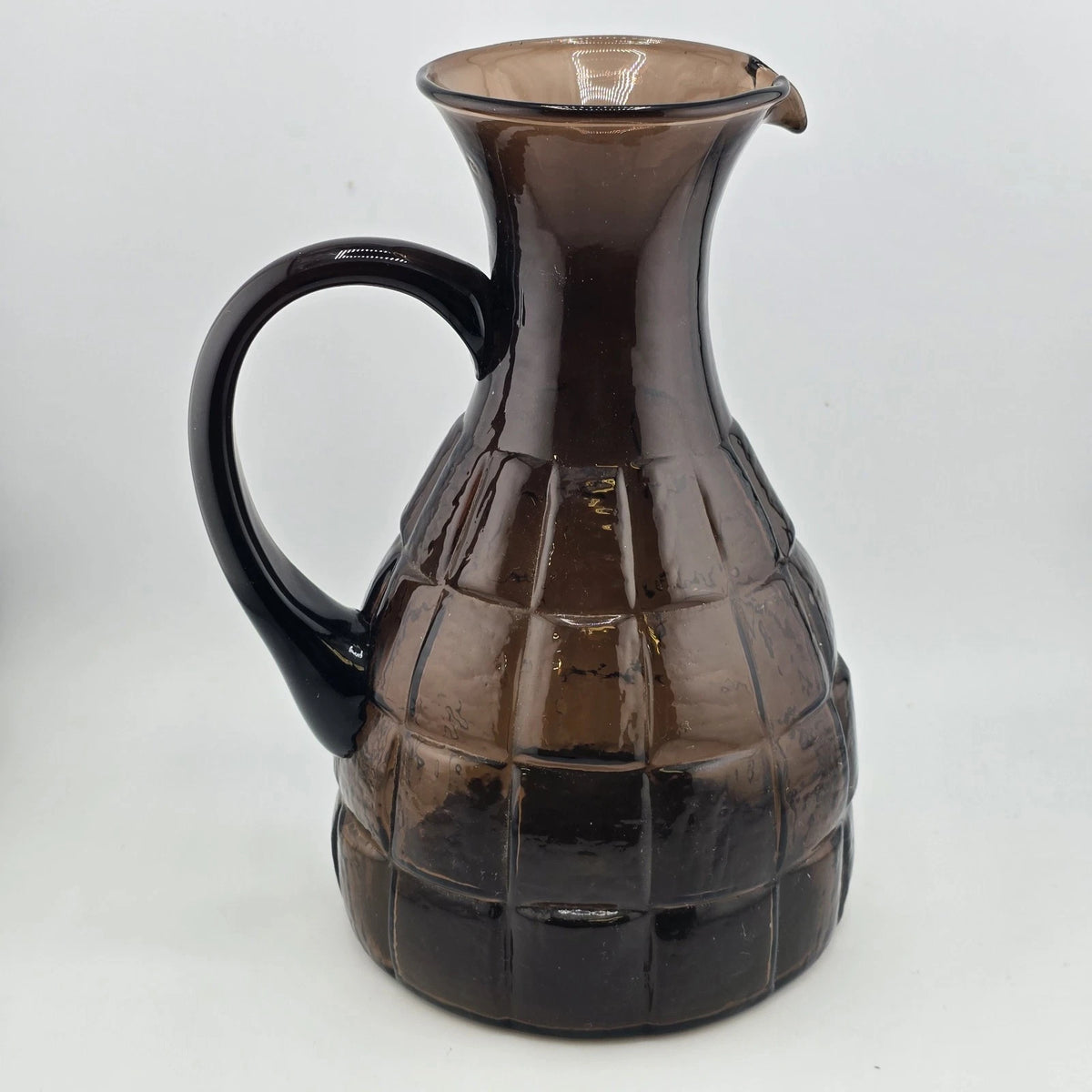 Morgantown Crinkle Smoke Glass 54 Oz Pitcher 8.25" Applied Handle MCM Vintage