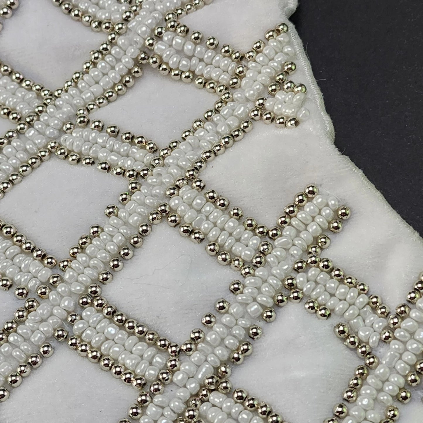 Rachel Zoe Christmas Stocking Silver White Beaded 8"x22" Diamond Polyester NWT
