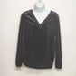 Ann Taylor Women's M Petite Blouse Black Velvet V Neck Long Sleeve Top Stretch