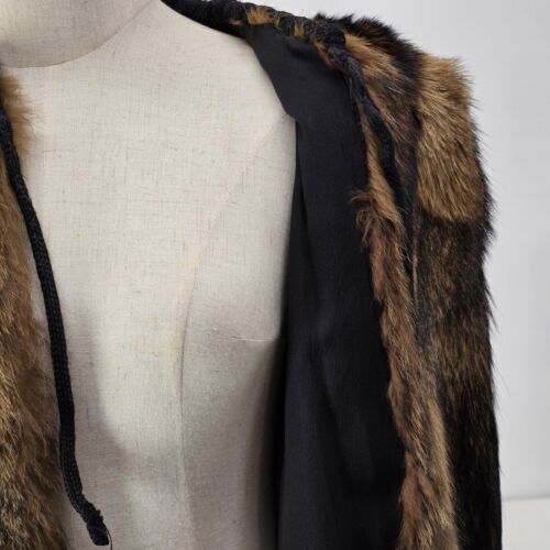 Racoon Fur Coat Small Lined Thigh Length Cape Sleeve Tie Close Hand Made No Tags