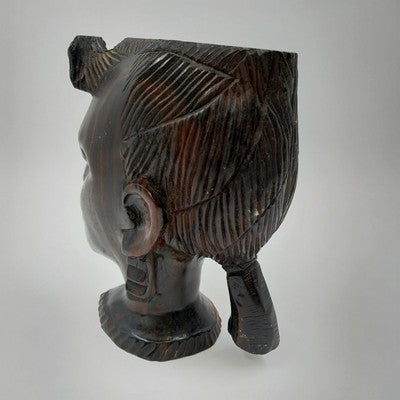 Tribal Art Sculpture Head Bust 8"x5" African Hand Carved Ebony Ironwood VTG