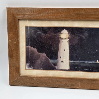 Set 2 Martin Wiscombe Lighthouse Print Wall Art Brown Frame Distressed 10.5x22.5