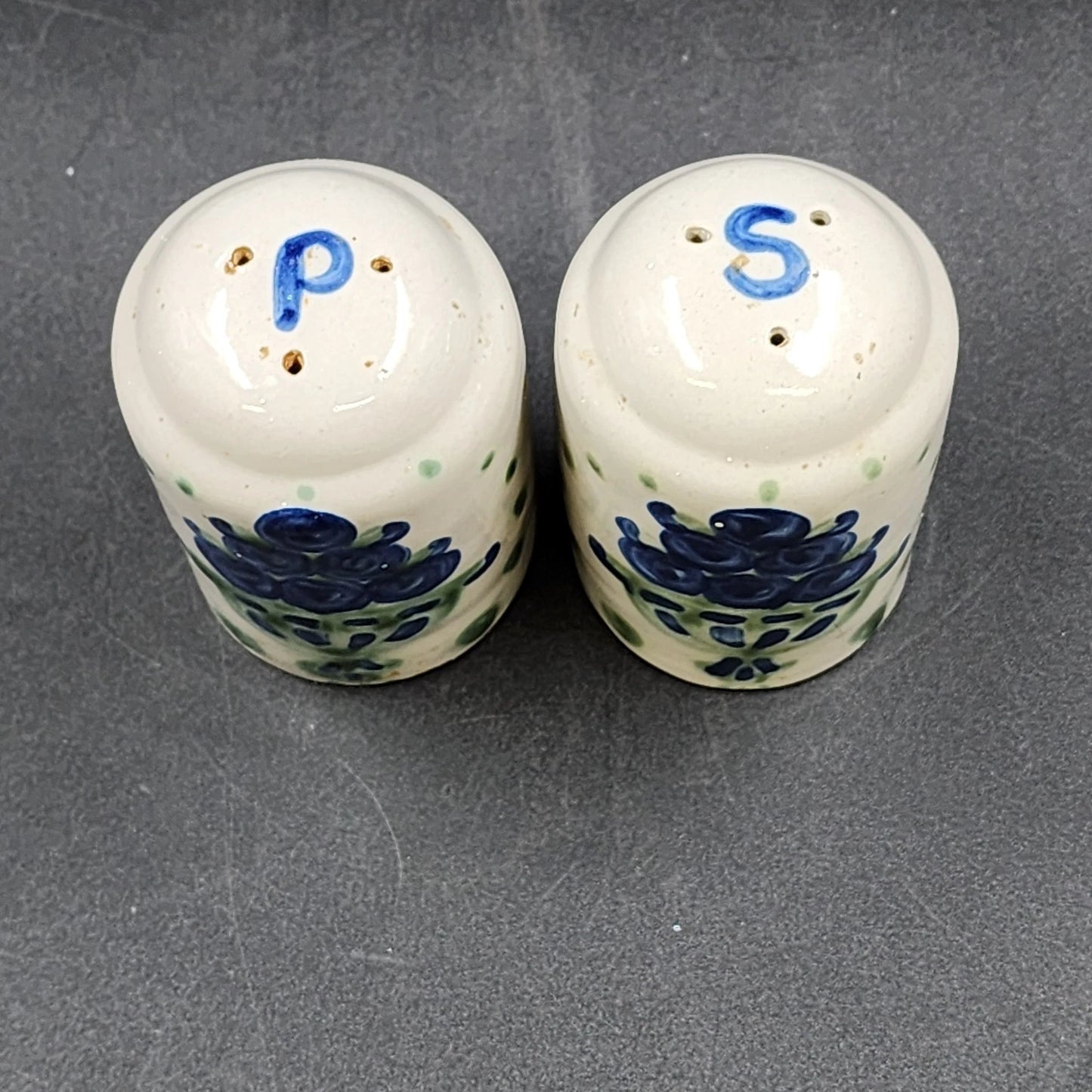 Hadley Oversized Salt & Pepper Shakers Blueberry Bouquet Hand-Painted Vintage