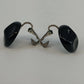 Black Statement Earrings Glossy Abstract Dome Round 1" Silver Tone Clip On Vtg