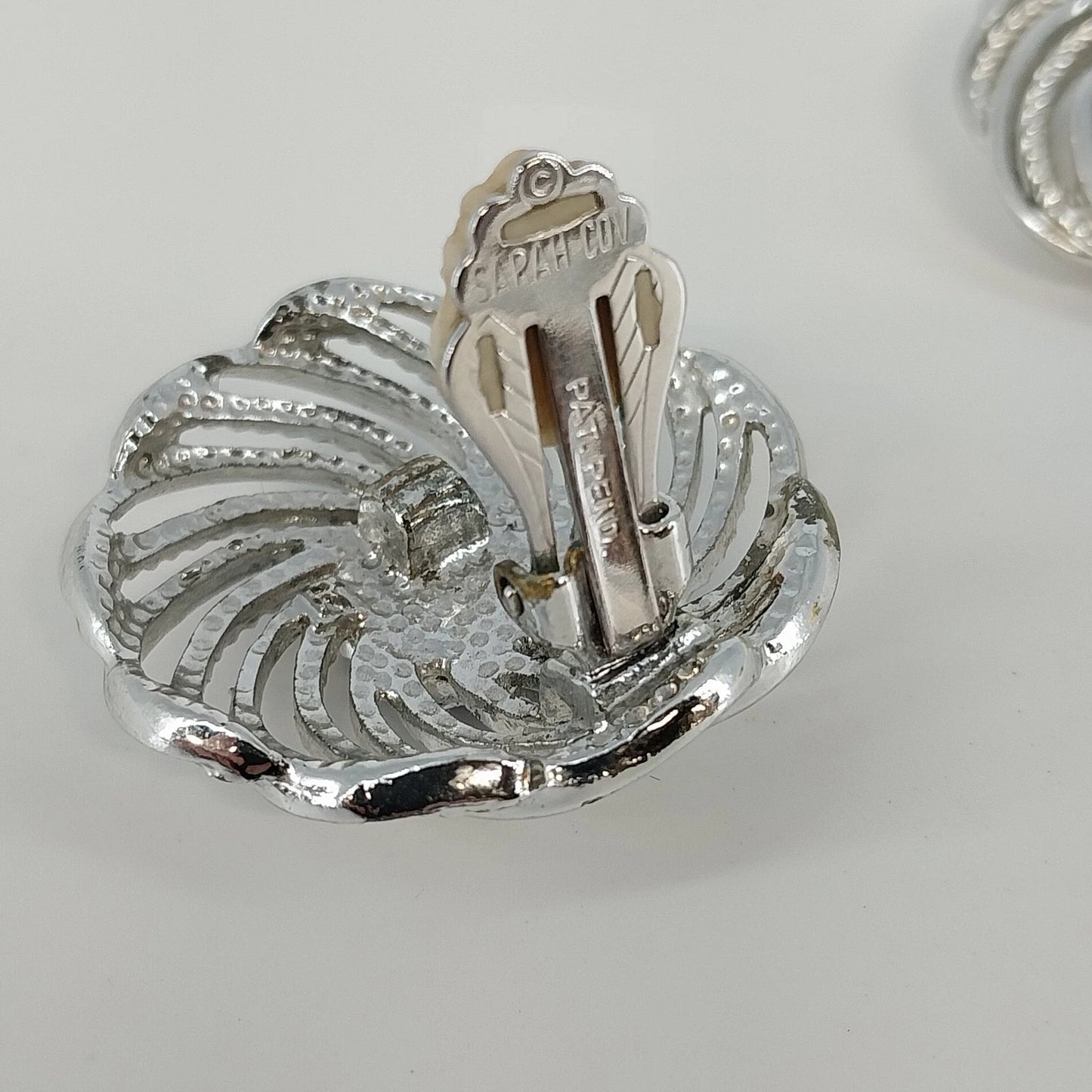 Sarah Coventry Mystic Swirl Clip On Earrings Black Cabochon Silver Tone Vintage