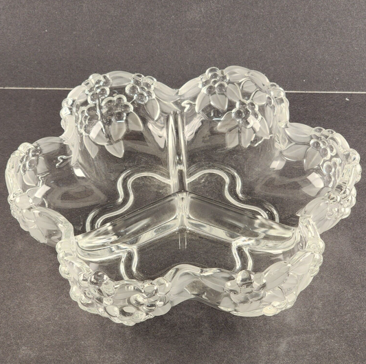 Mikasa Walther Crystal Carmen Divided 3 Part Relish Dish Frosted Petals Germany