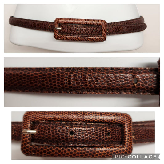Woman's Brown Belt With Snakeskin Pattern And Brown Fabric Buckle 39"