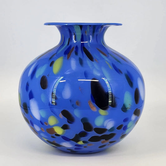 Vetrai Italian Glass Centerpiece Vase Blue Millefiori Inclusions Hand Blown 9.5"